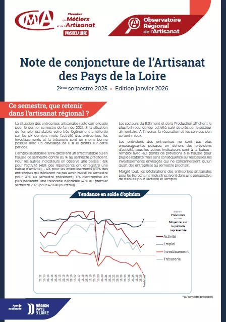 Note de conjoncture de l'artisanat des Pays de la Loire - Juillet 2024